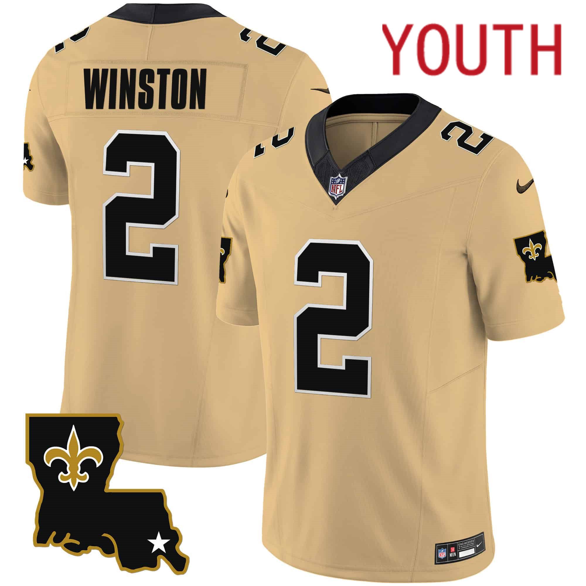 Youth New Orleans Saints 2 Winston Yellow 2024 Nike 1987 Legacy Vapor Limited NFL Jersey